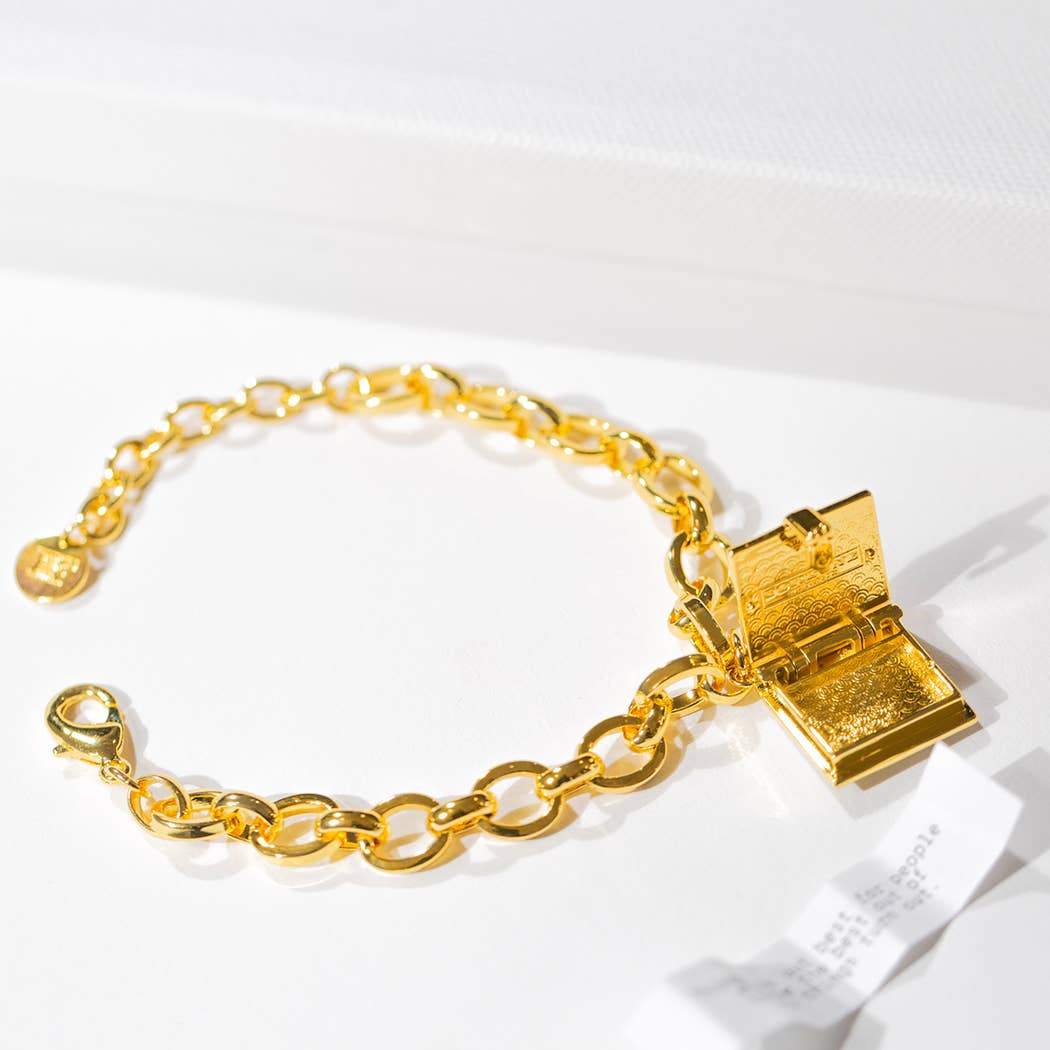 Book Charm Bracelet (Mother of Pearl) - Gold
