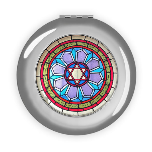Stained Glass Star of David Compact Folding Mirror