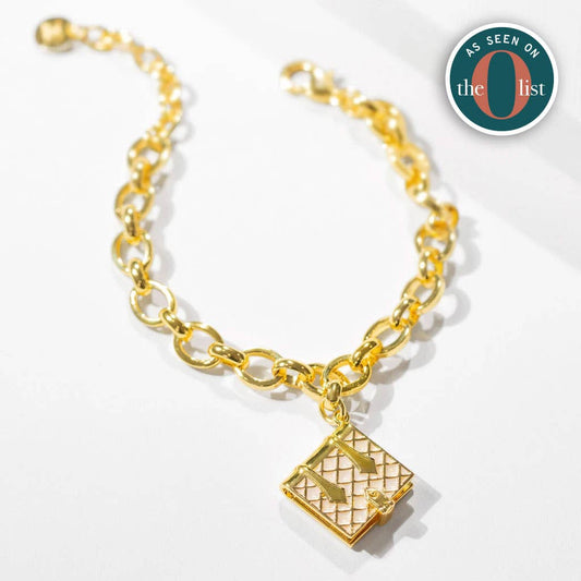 Book Charm Bracelet (Mother of Pearl) - Gold