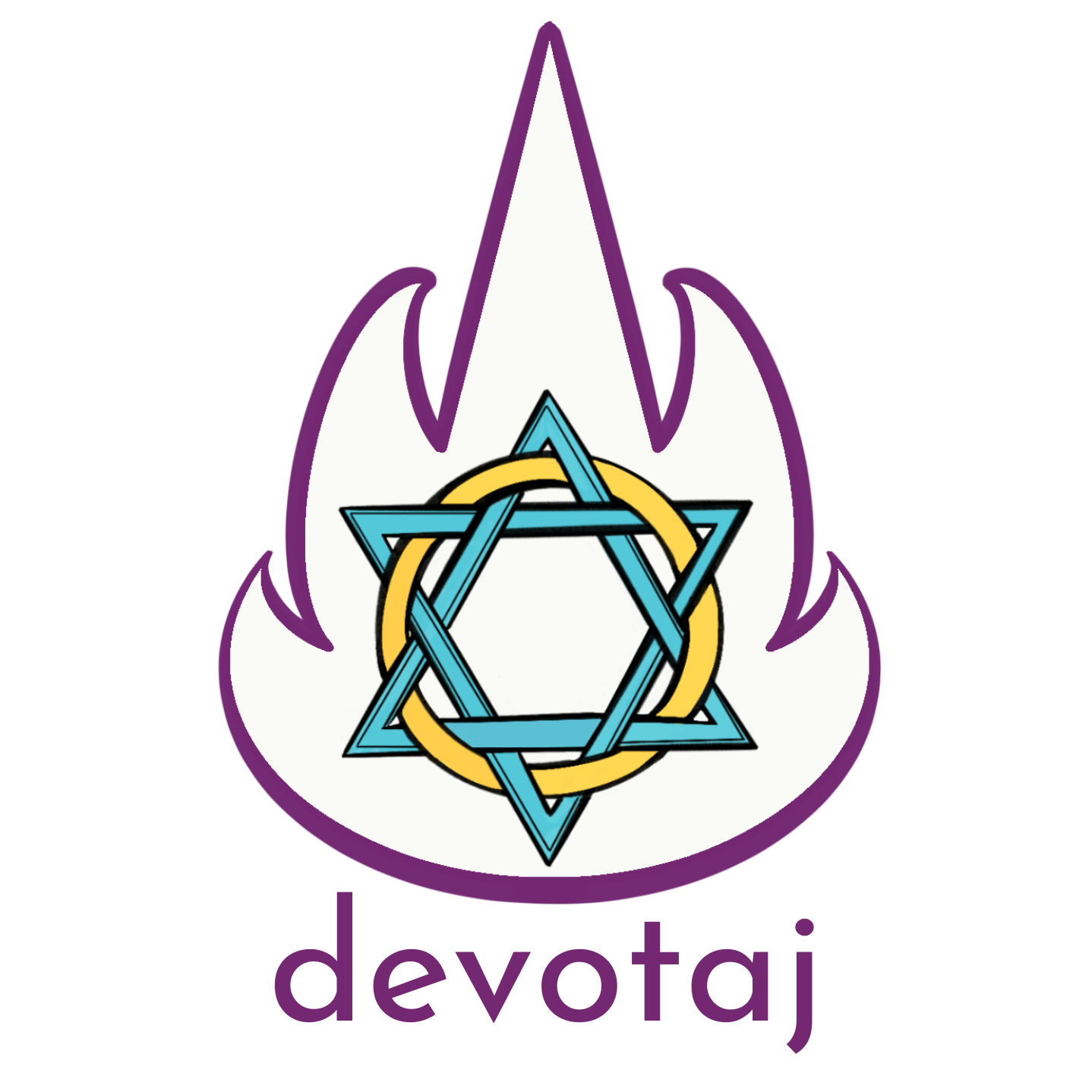 Devotaj Sacred Arts Logo: Star of David with intertwined circle surrounded by a flame