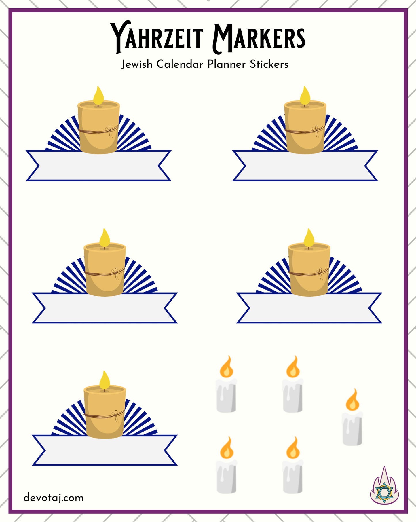 Yahrzeit Marker Sticker Sheet | Jewish Planner Stickers